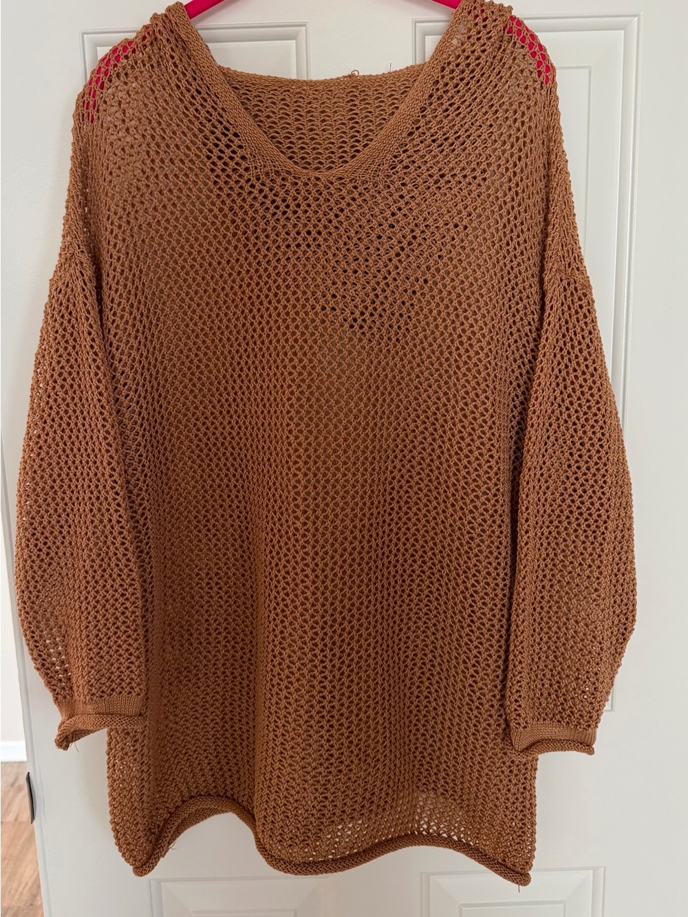Women's Open-Knit Oversized Sweater - Brown